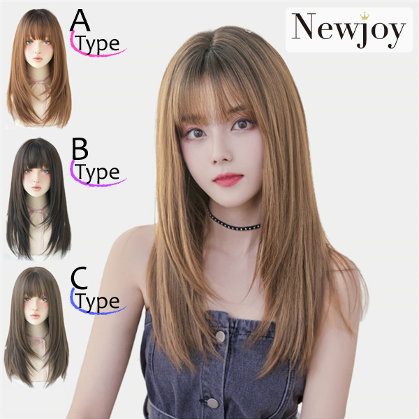 レディース ストレート ロング フルウィッグ 耐熱 ブラウン/ブラック