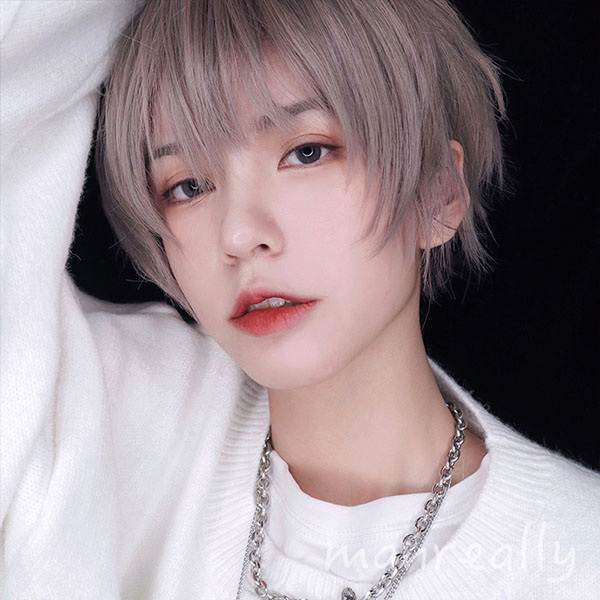 グレージュ ショート耐熱ウィッグ メンズ/レディース 兼用 ストレート マッシュ