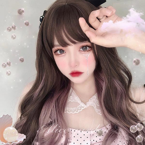 耐熱ウィッグ ロング インナーカラー　ブルー/ピンク ヘアネット付き