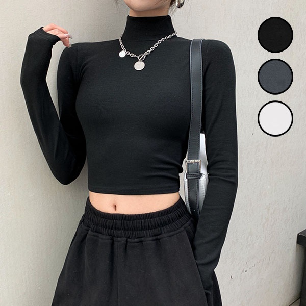 ショート丈 クロップド 長袖 トップス 韓国風 セクシー