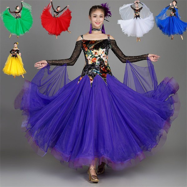 Newjoy 6Color 社交ダンス 衣装 ドレス ワンピース チュールスカート 広がる ラテンダンス モダン スタンダード 大きいサイズ