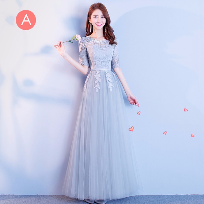 韓国風パーティドレス カラードレス グレー+apple-en.jp