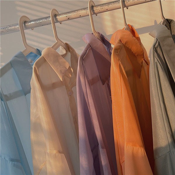 レディースシアーシャツ 透け感ブラウス 長袖トップス 前開き重ね着オーバーサイズ シースルーカジュアル ホワイト/水色/ピンク 夏物春に最適 日焼け止め・冷房対策・おしゃれな羽織り