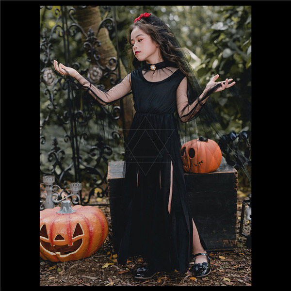 子供 ハロウィン 仮装 3点セット 魔女 女の子 黒 白 ボロボロ ドレス ヴァンパイア 花嫁  110〜150cm