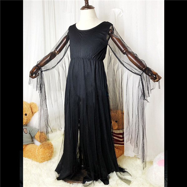 子供 ハロウィン 仮装 3点セット 魔女 女の子 黒 白 ボロボロ ドレス ヴァンパイア 花嫁  110〜150cm