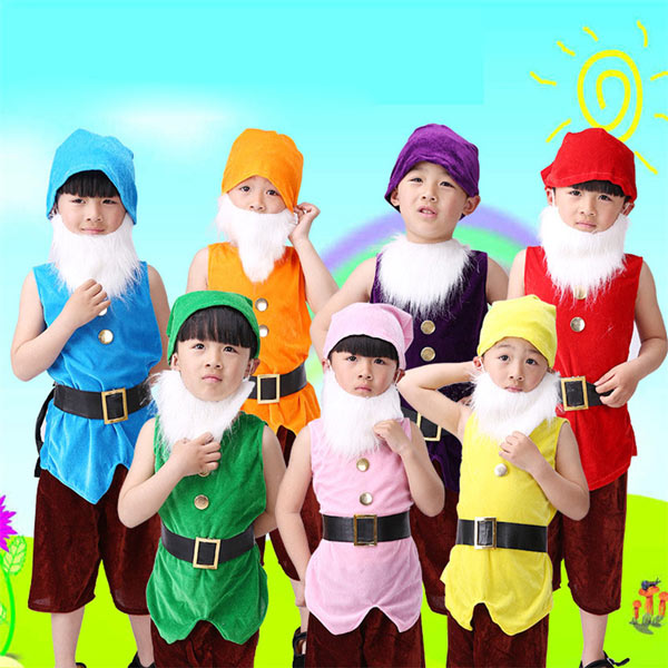 キッズ 姫と7人の小人たち コスプレ衣装 ピンク/ぶどう色/ネイビー/ブルー/グリーン/イエロー/オレンジ色/レッド